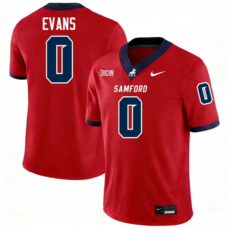Samford Bulldogs #0 C.J. Evans College Football Jerseys,Uniforms-Red